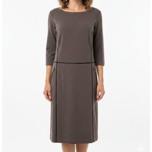 Lafayette 148 Fanl Brown Sheath Dress Plus Sz 18 Black Leather Trim Wool